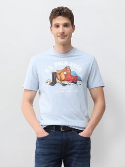 U.S. POLO ASSN. - Denim Co. Blue Men's Graphic Brand Printed Slim Fit T-Shirt