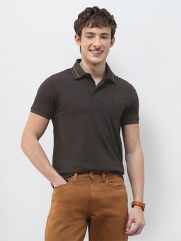 U.S. POLO ASSN. - Brown Men's Solid Slim Fit Polo T-Shirt