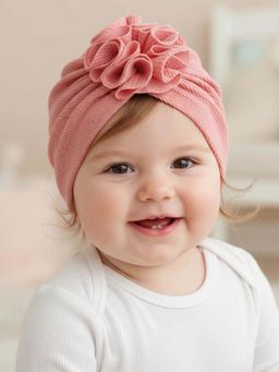 Polka Tots - Textured Knit Fabric Flower Cap Baby Girls - Pink (1-2 Years)