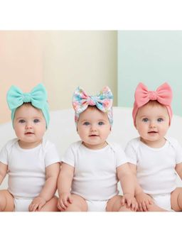 Polka Tots - Cotton Multi Print Bow Headband-Multicolor-Pack Of 3 (12-36 Months)