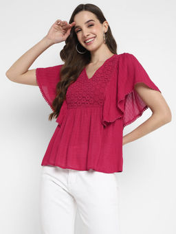 Taurus - Pink Embroidered Crepe Top