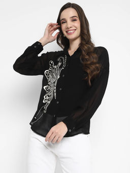Taurus - Black Embroidered Crepe Shirt
