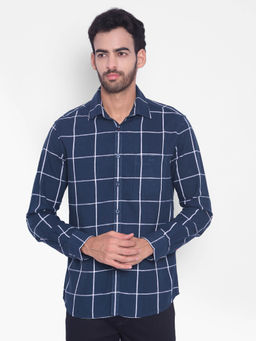 CRIMSOUNE CLUB - Mens Navy Blue Checked Shirt