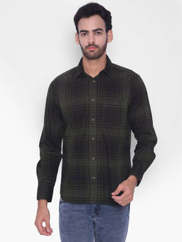 CRIMSOUNE CLUB - Mens Olive Checked Shirt