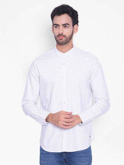 CRIMSOUNE CLUB - Mens White Striped Mandarin Neck Shirt