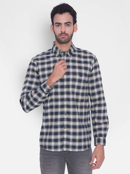 CRIMSOUNE CLUB - Mens Navy Blue Checked Shirt