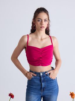Kibo - Women Solid Shoulder Straps Crop Bralette Top - Pink