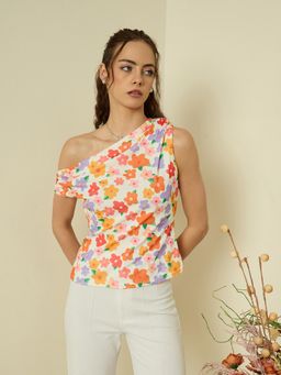 Kibo - Women Solid One Shoulder Fitted Top - Multi-Color