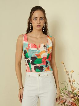 Kibo - Women Abstract Printed Square Neck Crop Top - Multi-Color