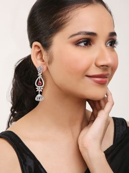 Khushi Jewels - Earrings Zircon Diamonds and Red Stone with Jhumkis