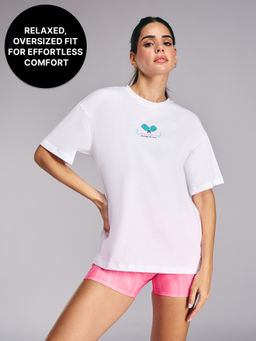 Kica - Cotton Oversized Printed Graphic Tshirt - KIC020 White Pickle