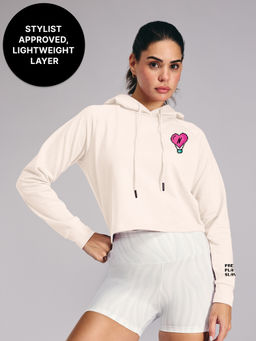 Kica - KIC604 Off White Cropped Hoodie - In Cotton Terry Fabric - Kica Chica Edition