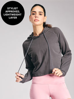 Kica - KIC605 Grey Cropped Hoodie - In Cotton Terry Fabric - Kica Chica Edition