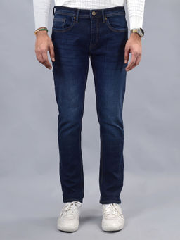 JadeBlue - Navy Blue Cotton Stretch Slim Fit Washed Pattern Jeans