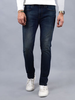 JadeBlue - Tinted Navy Blue Cotton Stretch Slim Fit Washed Pattern Jeans