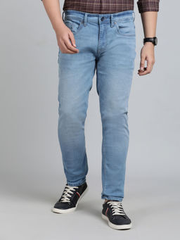 JadeBlue - Light Blue Cotton Blend Slim Fit Washed Pattern Jeans