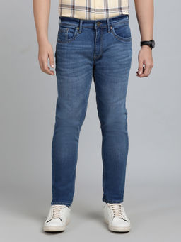JadeBlue - Blue Cotton Stretch Slim Fit Washed Pattern Jeans