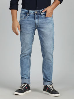 JadeBlue - Light Blue Cotton Blend Slim Fit Washed Pattern Jeans