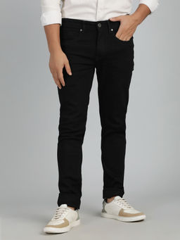 JadeBlue - Jet Black Cotton Blend Slim Fit Washed Pattern Jeans