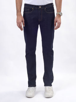 JadeBlue - Raw Navy Blue Cotton Blend Straight Fit Washed Pattern Jeans