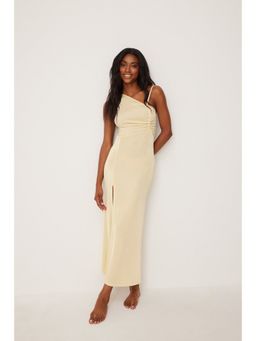 NA-KD - One Shoulder Drawstring Jersey Dress-beige
