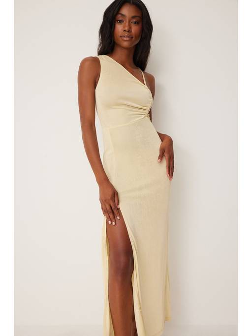 nakd beige dress Buy NA-KD One Shoulder Drawstring Jersey Dress-beige Online Long sleeve