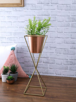 HomeTown - Skylar Iron Sleek Stand Planter in Rose Gold Colour