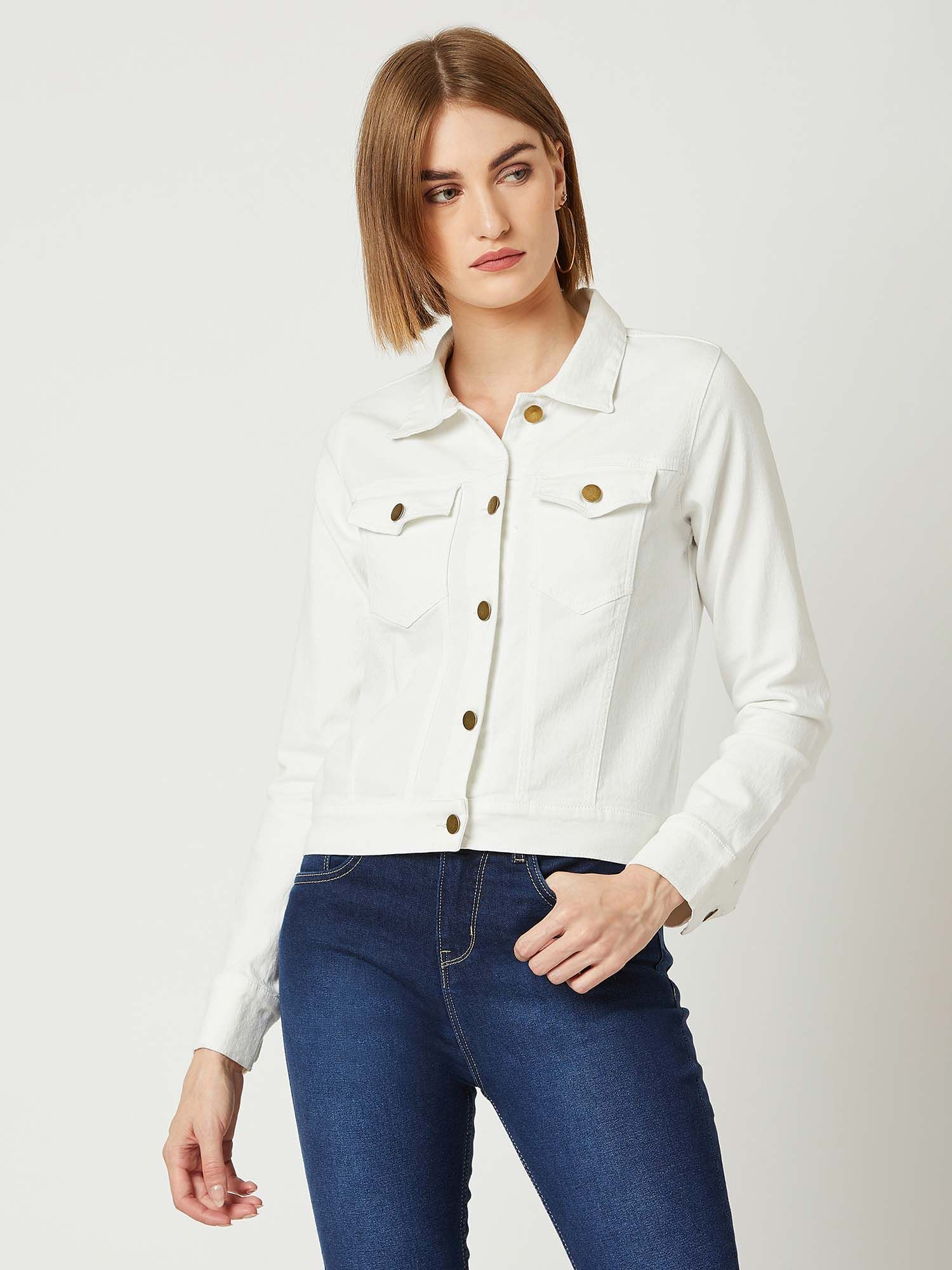 miss chase Women White Collar Neck Full Sleeves Denim Solid Jacket-picture-33