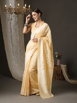 Akhilam - Womens Cotton Silk Yellow Woven Design Designer Saree with Unstitched Blouse