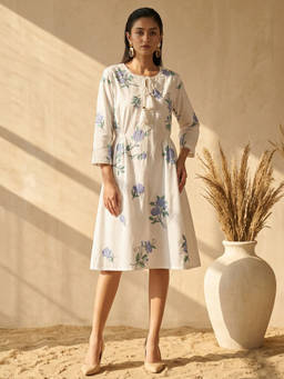 First Resort by Ramola Bachchan - Blue Cross Stitch A Line Knee Length Dress