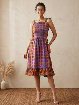 First Resort by Ramola Bachchan - Brown Smocked Sun A Line Maxi Dress
