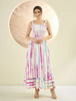 First Resort by Ramola Bachchan - Multicoloured Tie-Dye Smocking A Line Maxi Dress