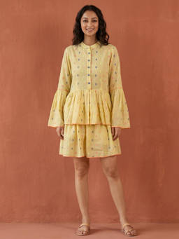 First Resort by Ramola Bachchan - Lemon Yellow Frill A Line Mini Dress