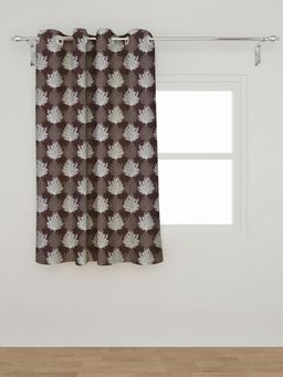 NEELA HOME - 5FT Polyester Floral Print Single Curtain with Eyelet - Brown