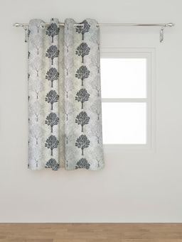 NEELA HOME - 5FT Polyester Floral Print Single Curtain with Eyelet - Grey