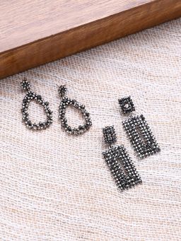 Sohi - Womens Geometric Lined Cluster Drop Earrings - Dark Silver