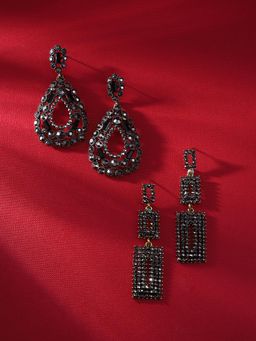 Sohi - Womens Twilight Geometric Drop Earrings - Dark Silver