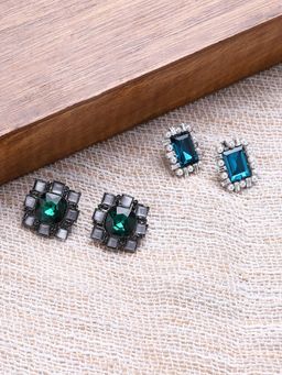 Sohi - Womens Soiree Stud Earrings - Emerald Green-Azure Blue