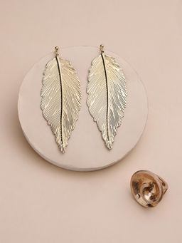 Sohi - Womens Metallic Foliage Drop Earrings & Ring Set- Champayne Gold