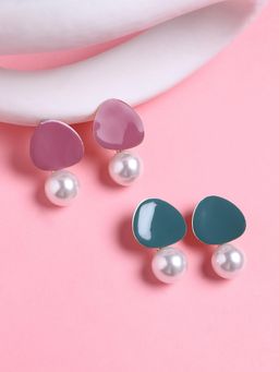 Sohi - Womens Dewdrop Gala Drop Earrings - Caribbean Green-Salmon Pink