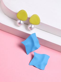 Sohi - Womens Hue Gala Drop Earrings - Lemon Yellow-Sky Blue