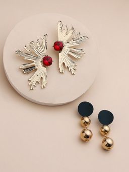 Sohi - Womens Nectar Stone Drop Earrings - Ruby Red-Midnight Black