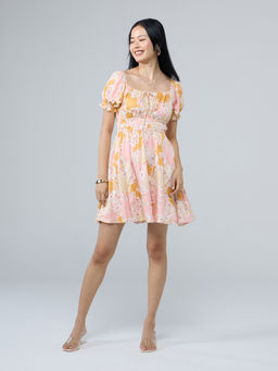 Twenty Dresses by Nykaa Fashion - Multicolor Floral Puff Sleeves Fit and Flare Mini Dress