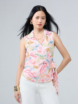 Twenty Dresses by Nykaa Fashion - Multicolor Printed Collared Sleeveless Wrap Top