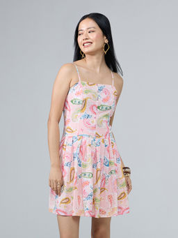 Twenty Dresses by Nykaa Fashion - Multicolor Printed V Neck Shoulder Straps Midi Dress