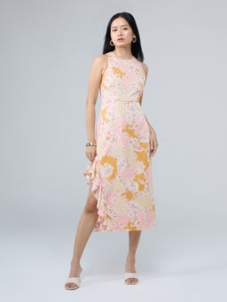 Twenty Dresses by Nykaa Fashion - Multicolor Floral Ruffled Asymmetric Hem Midi Dress