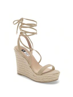IRUSSH - Classic Beige Suede Strappy Lace-Up Wedges