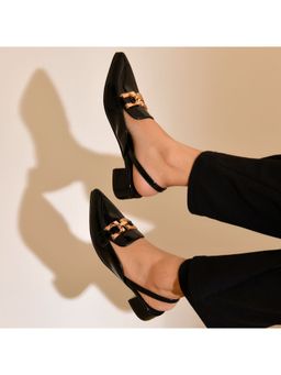 La Fiza - THE MILAN - Patent Black Pointed Toe Block Sandal Heels