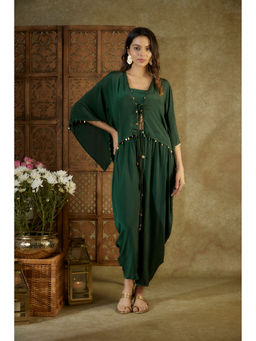 MEHAK MURPANA - Forest Green Cape Bustier and Dhoti (Set of 3)