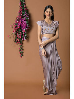 MEHAK MURPANA - Coffee Crop Top and Draped Skirt (Set of 2)